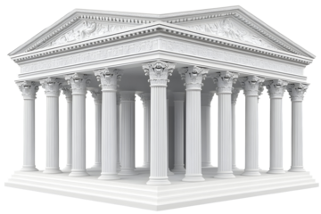 3D Illustrated Ancient Temple Structure With White Columns,  Transparent Background