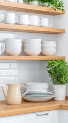 Modern kitchen update with pastel accents and natural wood elements for cozy interior design