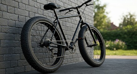Fototapeta premium Bicycle Leaning on Brick Wall - Photo