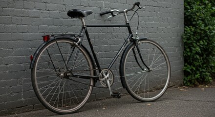 Fototapeta premium Bicycle leaning on brick wall. Photo