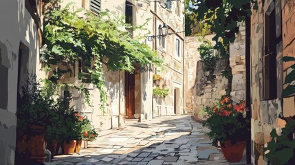 Fototapeta premium Sunlit European alleyway