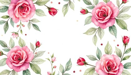 Delicate watercolor roses & leaves, repeating pattern , watercolor pattern, floral background, spring