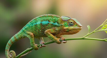 Obraz premium Chameleon on a branch, photo