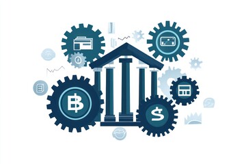 Banking, Finance, Global, Economy, Mechanism, Gear, Cryptocurrency, Innovation, White Background, Illustration