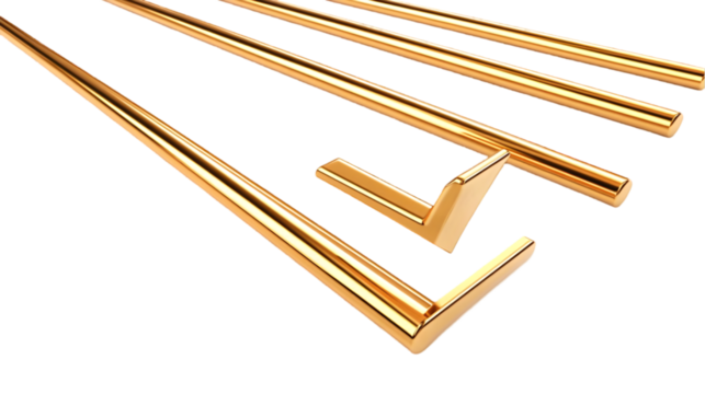 3D Illustration Gold Geometric Bars Transparent Background