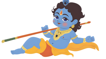 Cute Child Krishna Illustration with Transparent Background