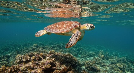 Fototapeta premium Sea Turtle Swimming Underwater - Photo
