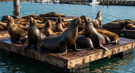 Fototapeta premium Sea Lions on Pier, Photos