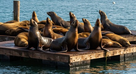 Fototapeta premium Sea Lions on a Dock - Photo