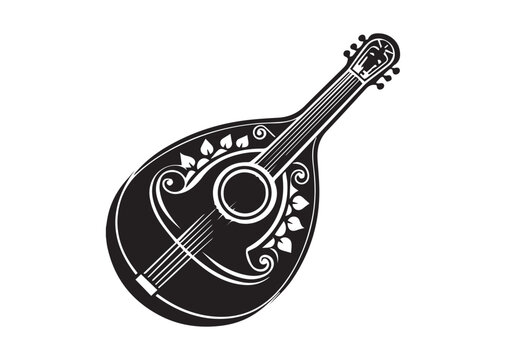 black and white mandolin musical instrument clip art preview