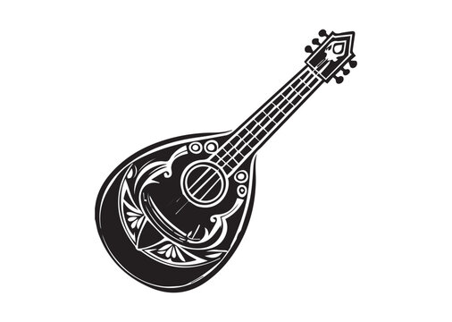 black and white mandolin musical instrument clip art preview