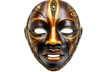 Detailed Golden And Black Tribal Mask Illustration