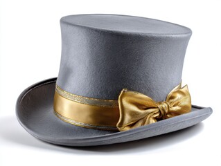 Gray top hat with gold bow isolate on white background