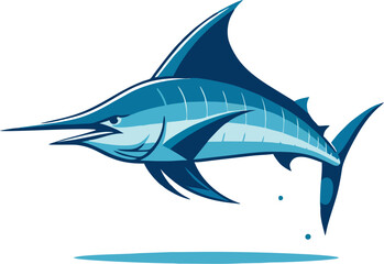 Blue Marlin Vector with Nautical Elements