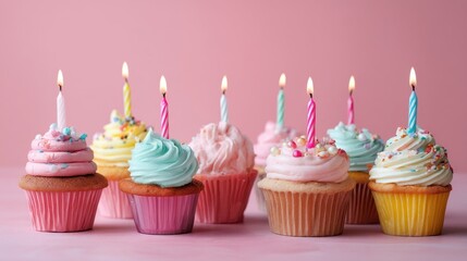 Colorful Cupcakes with Candles
