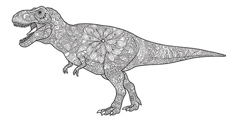 Naklejka premium Dinosaur Zentangle Illustration Detailed Line Art on White