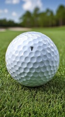 Obraz premium Macro shot of a single golf ball showcasing its dimples - close-up clear championship isolated high