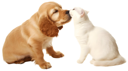 Cute Puppy Kissing Cat Isolated Illustration