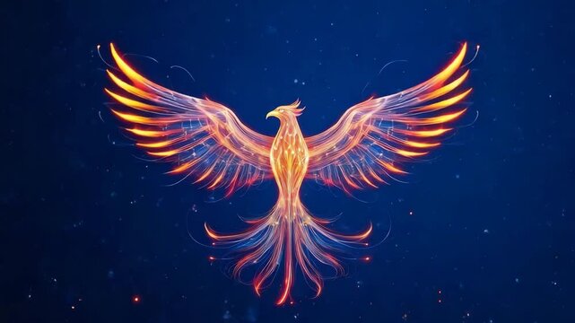 Glowing phoenix with fiery wings on a dark background