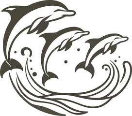 Jumping Dolphin Vector with Ocean Waves