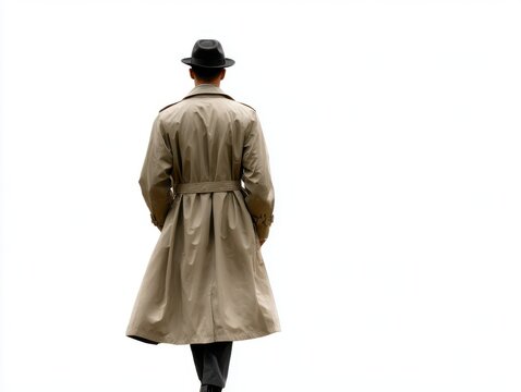 Man in coat walking, isolated on white background