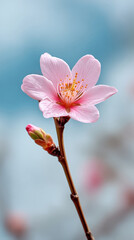 Obraz premium Close-up of a single sakura blossom in vertical orientation for nature and spring design