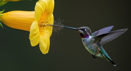 Fototapeta premium Hummingbird Feeding on Flower - Photo