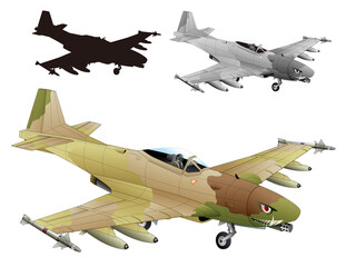第二次戦闘機ごろ活躍したレトロなプロペラ戦闘機を近未来的な軽ジェット機にカスタム進化させた架空のオリジナル砂漠迷彩塗装版攻撃戦闘イラストレーション
