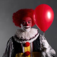 Scary clown with balloon isolate on white background