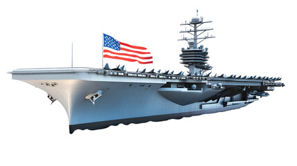 3D Illustration Of Aircraft Carrier With Transparent Background, Military Ship, Navy, American Flag, Warship, Graphic, Digital Art, Realistic