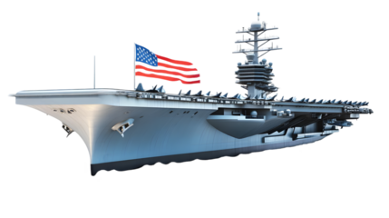 3D Illustration Of Aircraft Carrier With Transparent Background, Military Ship, Navy, American Flag, Warship, Graphic, Digital Art, Realistic