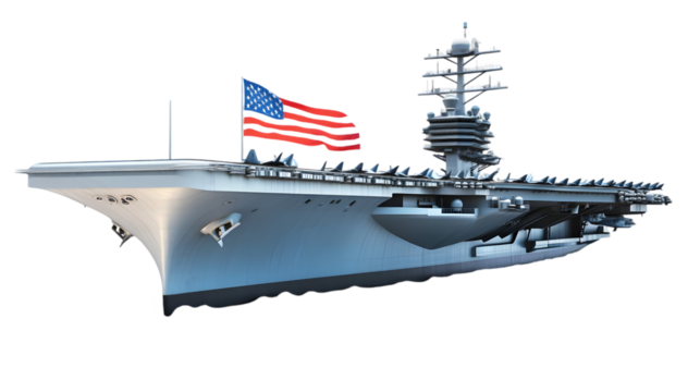 3D Illustration Of Aircraft Carrier With Transparent Background, Military Ship, Navy, American Flag, Warship, Graphic, Digital Art, Realistic