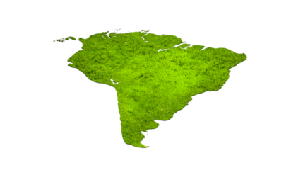 3D Illustration Of Amazon Rainforest Map With Isolated Transparent Background, Green, South America