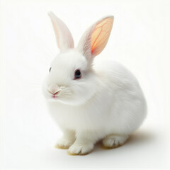 Obraz premium A Pristine Portrait: A Young White Rabbit, Possibly a Dutch Rabbit, with Peach-Tinted Ears, Captivating Gaze, and Exquisitely Soft Fur, Poses Against a Pure White Background, Evoking Feelings of