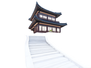 3D Illustration Of Asian Palace With White Stairs Isolated Background