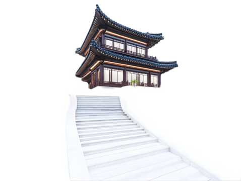 3D Illustration Of Asian Palace With White Stairs Isolated Background