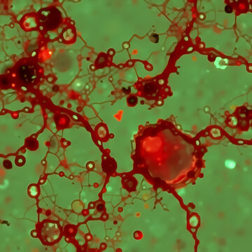 Caseation of human tuberculosis granuloma, light micrograph, photo under microscope. Caseous necrosis, necrotizing granulomatous inflammation