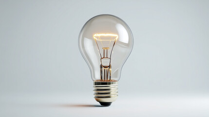 A light bulb is lit up and is sitting on a white background