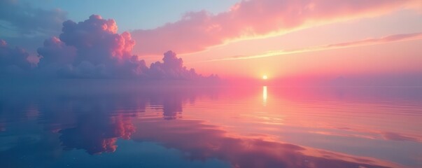 Naklejka premium Soft pastel sunset colors reflected on still sea , blue, relaxing