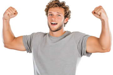 Excited Young Man Celebrating With Arms Raised - Isolated Illustration