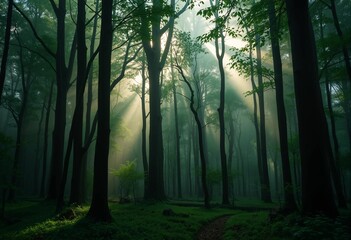 Fototapeta premium misty morning in the forest