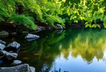 reflection of trees in the water