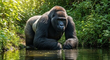 Naklejka premium Gorilla in Water (Photo)