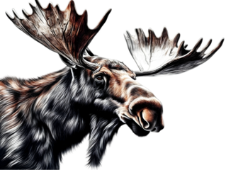 Detailed Illustration Of Moose Head, Isolated Background, Wildlife