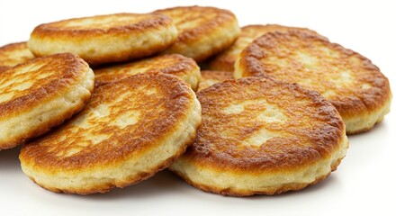 Golden-brown pancakes stacked, perfect for breakfast or brunch, a comforting treat.