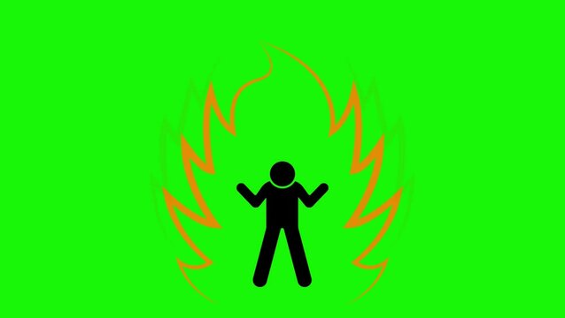 stickman releases super powers. full power cartoon animation on green screen.