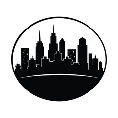 Fototapeta premium Urban Skyline vector icon.Urban Skyline Silhouette Cityscape Vector Illustration, Circular Design