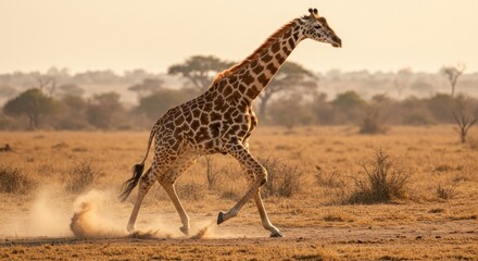 Obraz premium Running Giraffe in the Savanna - Photo