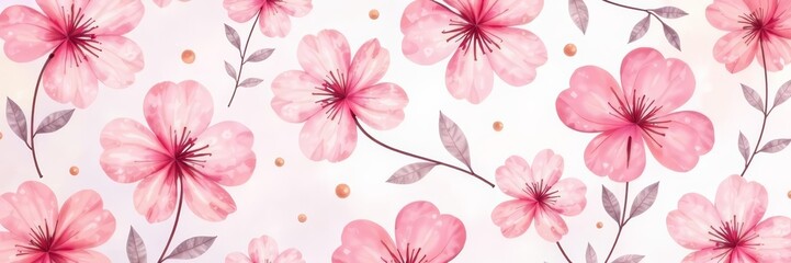 Seamless pattern of blush pink soft floral watercolor, spring, background, texture