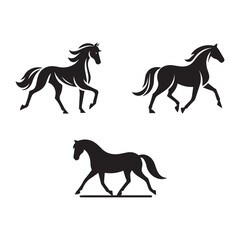 Set of horse walking silhouette. Horse icon vector.